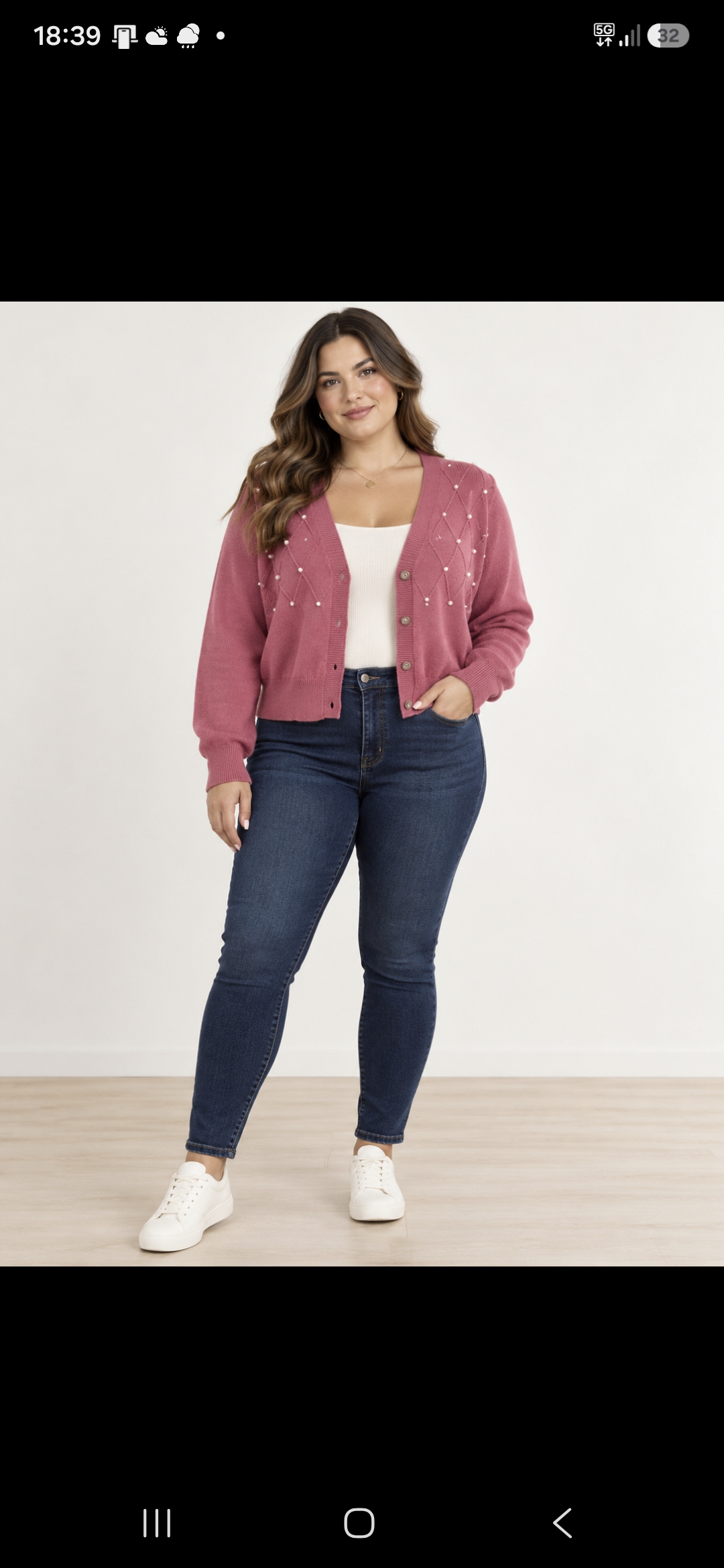 Dusty pink rose pearl detail cardigan size xl