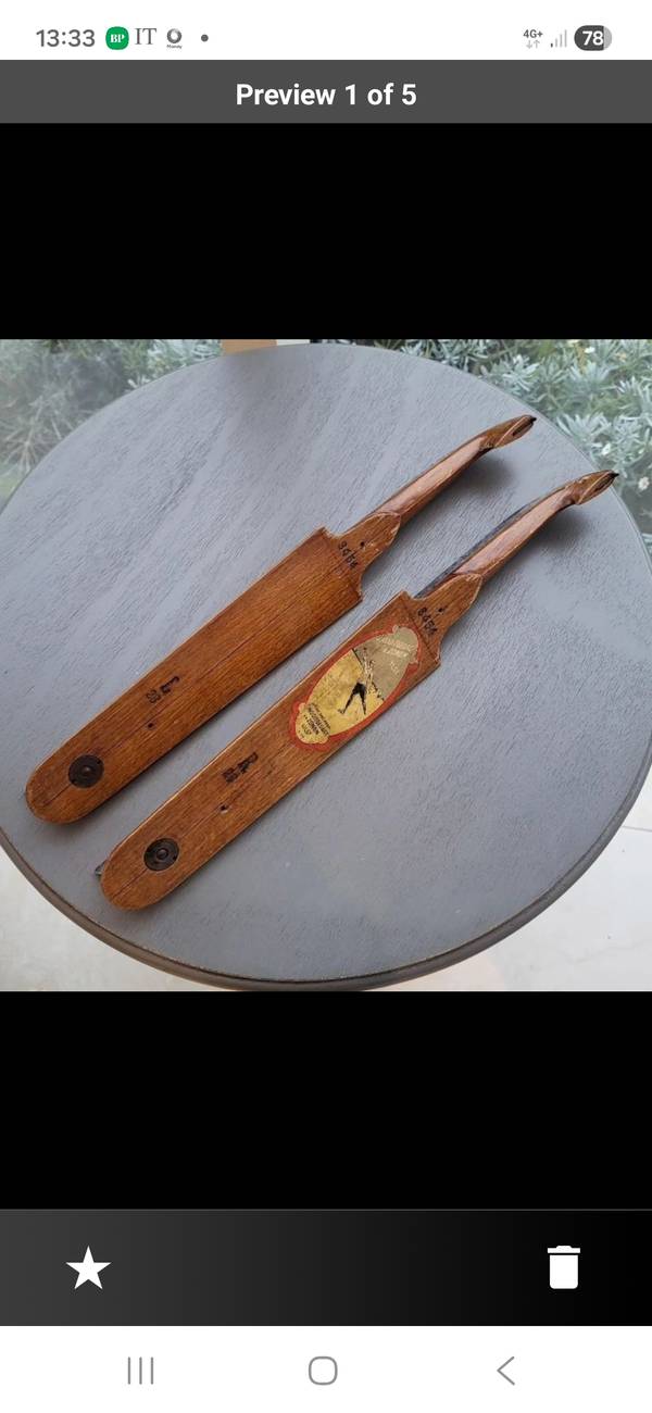 Vintage 1940s Dutch wood & metal ice skates