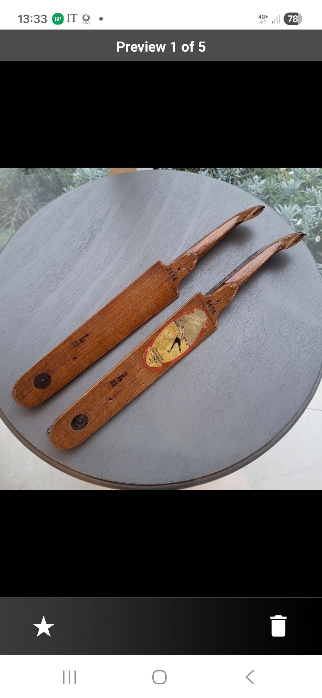 Vintage 1940s Dutch wood & metal ice skates