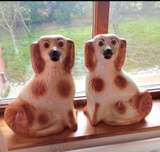 Large Vintage Staffordshire Style Wally Dogs, Pair. Amber Glass Eyes 1