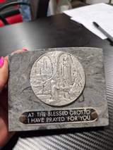 Vintage 1950s Our Lady of Lourdes Marble Plaque Souvenir - St. Bernadette Grotto 3