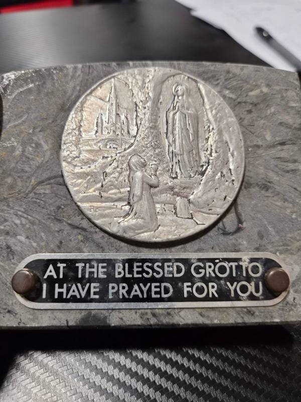 Vintage 1950s Our Lady of Lourdes Marble Plaque Souvenir - St. Bernadette Grotto