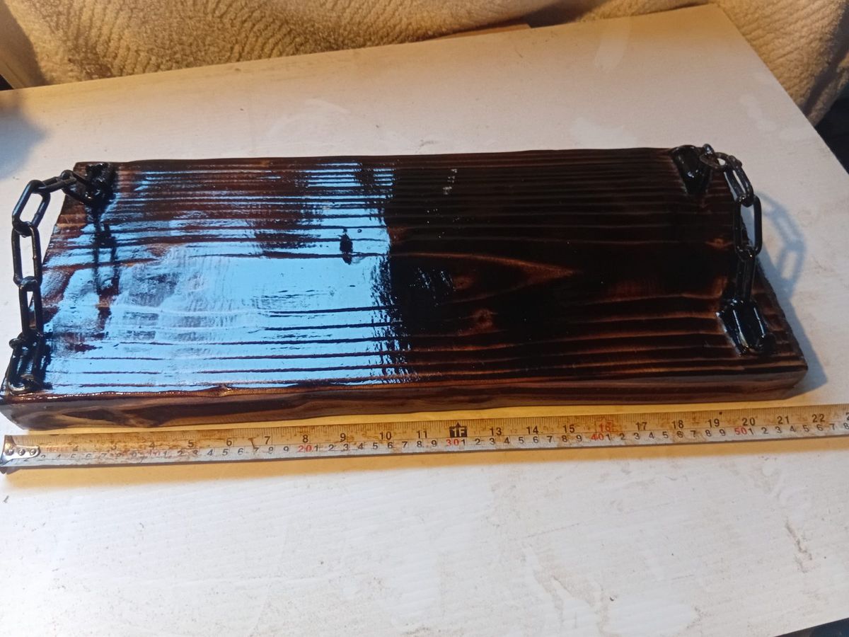 Rustic Handmade Wooden Serving Tray BBQ