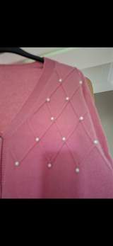 Dusty pink rose pearl detail cardigan size xl 4