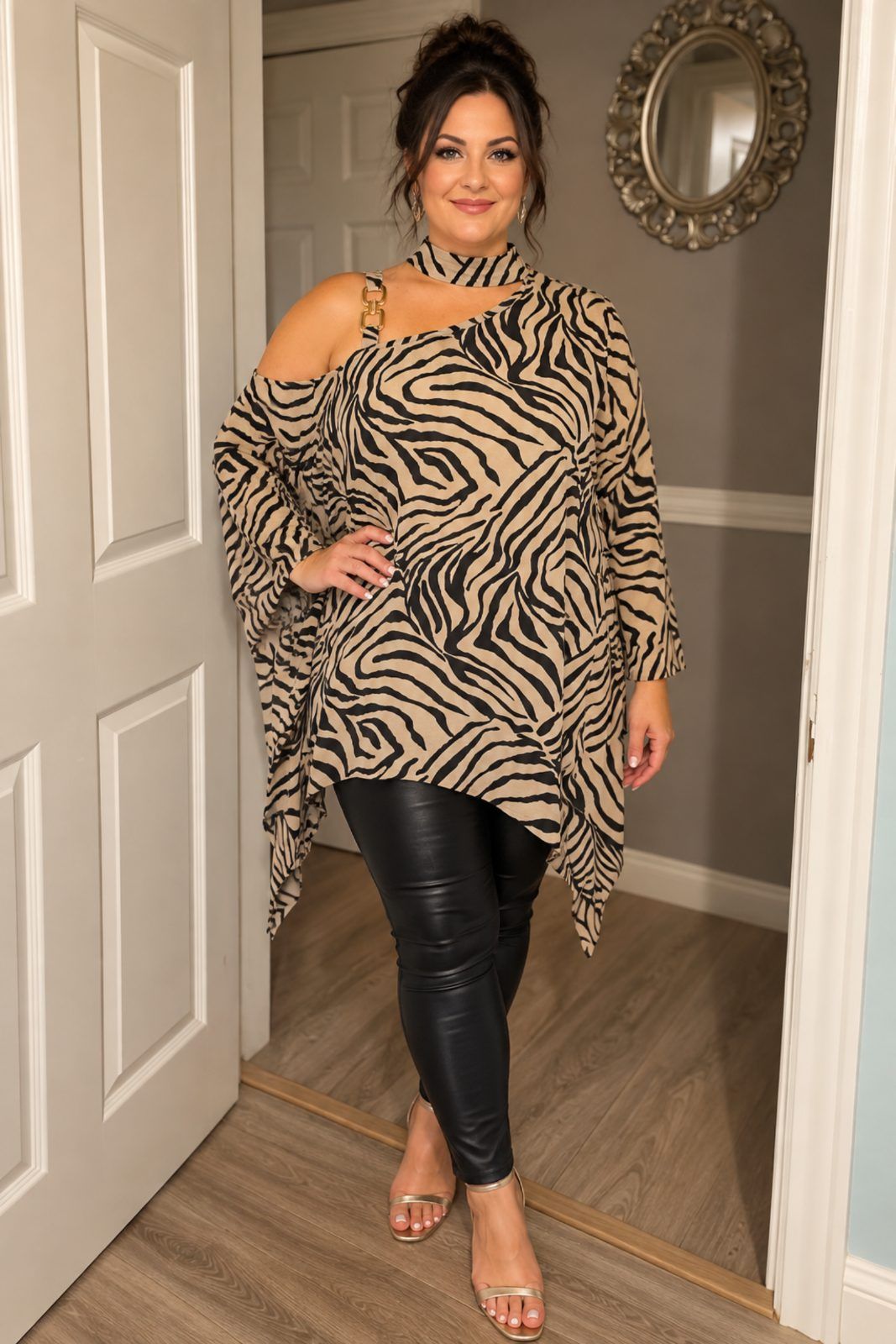 Shein zabra print asymmetric blouse