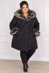 Essence Black Faux Fur Trim winter coat size 26/28 1