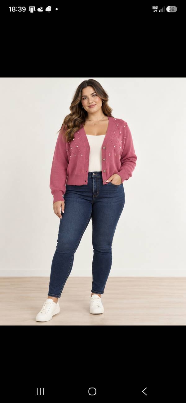Dusty pink rose pearl detail cardigan size xl