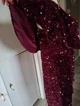 Boohoo Burgundy sequin ruched midi dress size 18 7