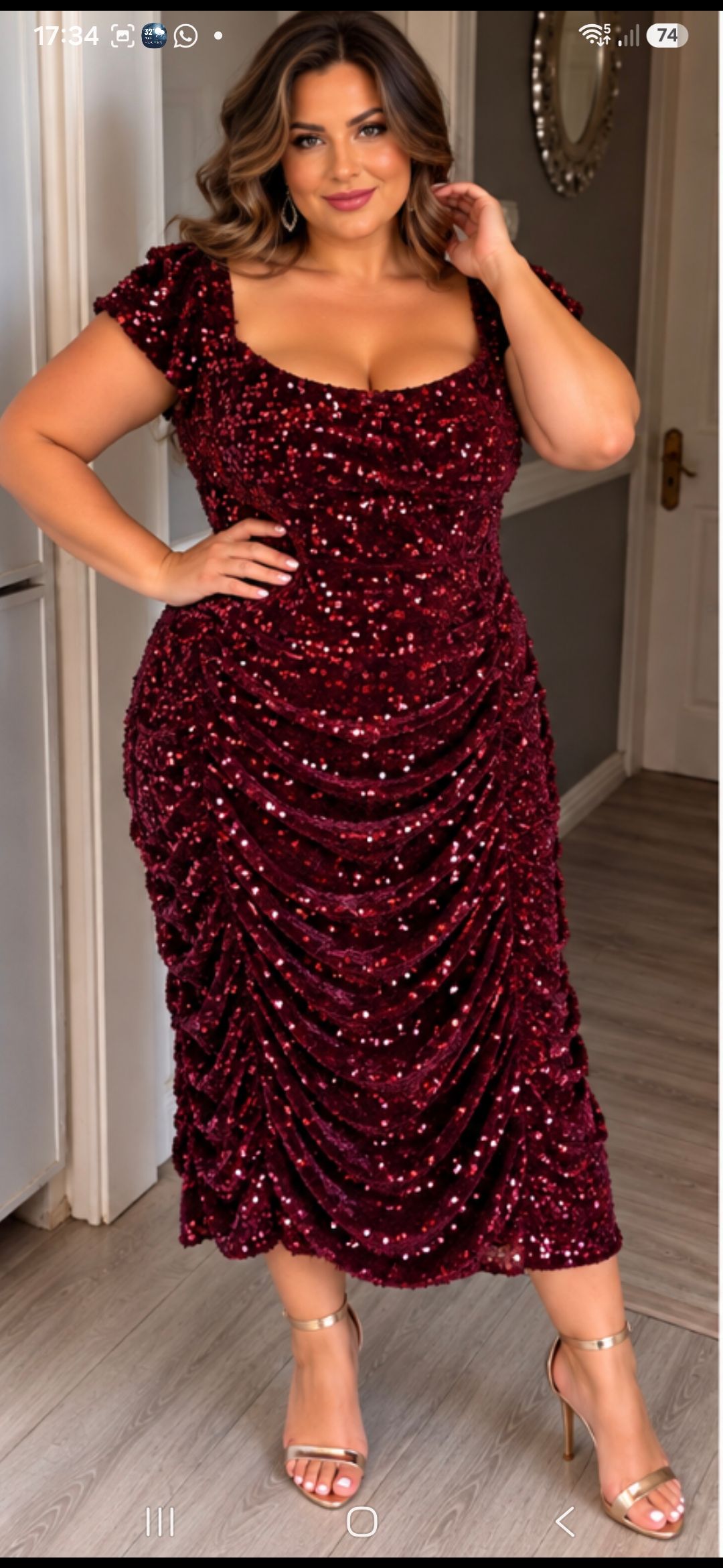 Boohoo Burgundy sequin ruched midi dress size 18