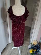 Boohoo Burgundy sequin ruched midi dress size 18 8