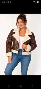Brown Faux-Leather Aviator jacket size M 1