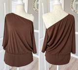 Brown off shoulder batwing top size xl 2