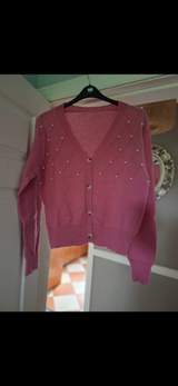 Dusty pink rose pearl detail cardigan size xl 3
