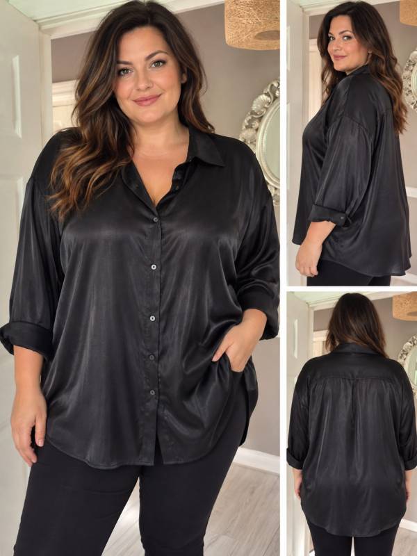 F&F Black Satin-Effect oversized blouse size 20