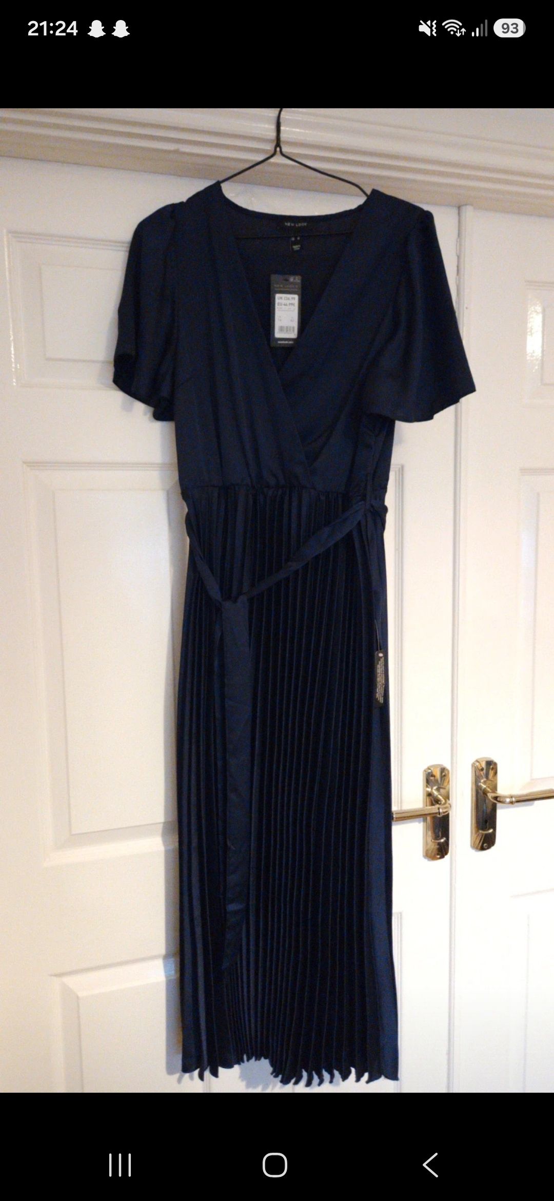 Navy blue,Midi length Pleaded dress
