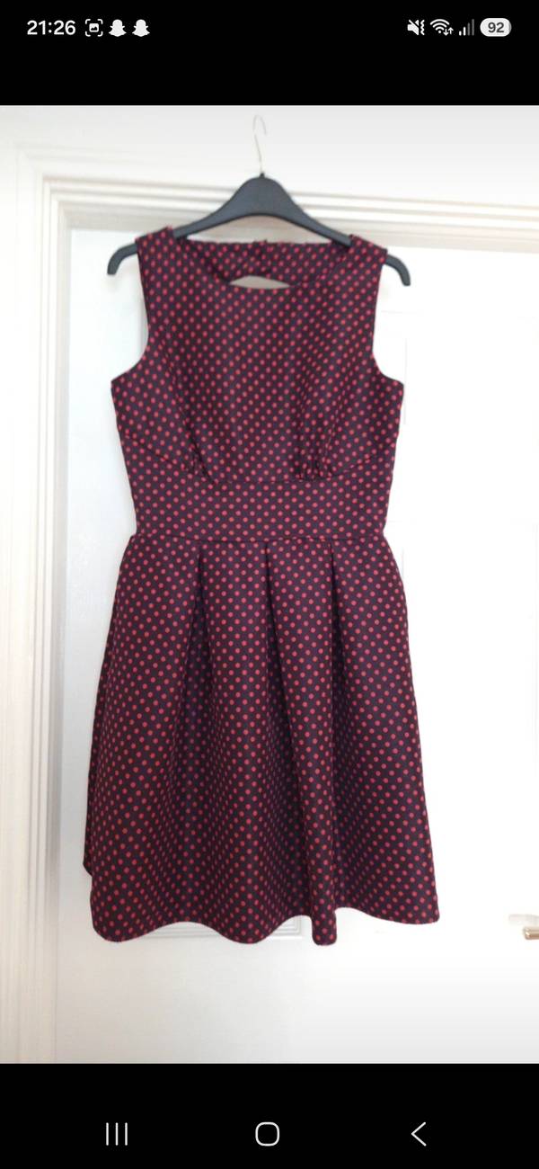 Navy & Pink Polka dot skater dress with open back