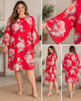Wallis Red Floral Angel Sleeve Shift Dress Size 18 1