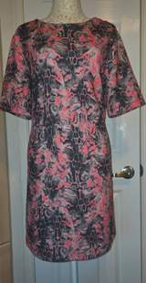 River Island Pink & Black Abstract Print Shift Dress UK 16 2