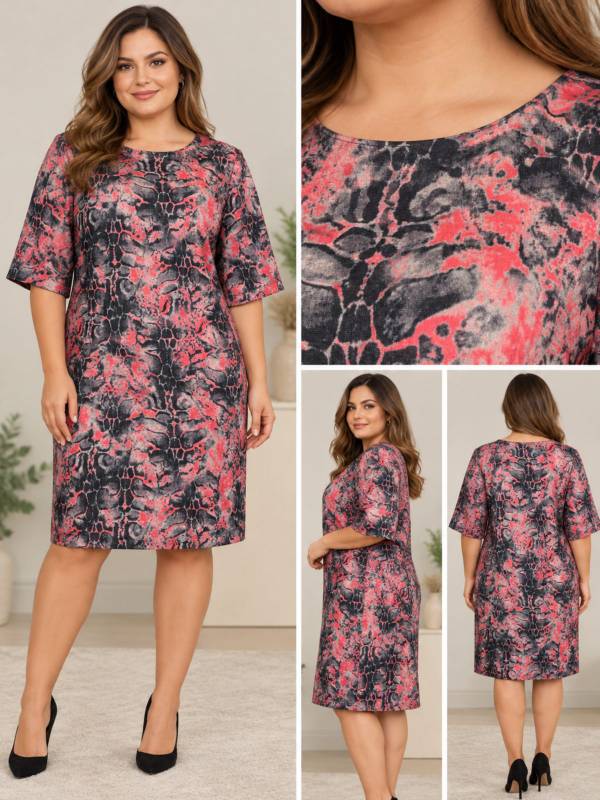 River Island Pink & Black Abstract Print Shift Dress UK 16