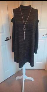 Size 12 Black Cold Shoulder Roll Neck Dress 2