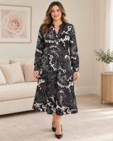 Rant & Rave Black & Cream Floral Midi Dress Size 14 1