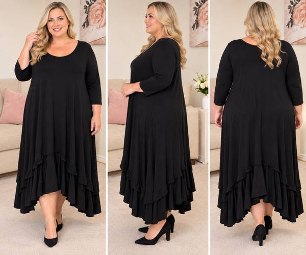Magna Black Ruffle Hem Maxi Dress Plus Size 24/26