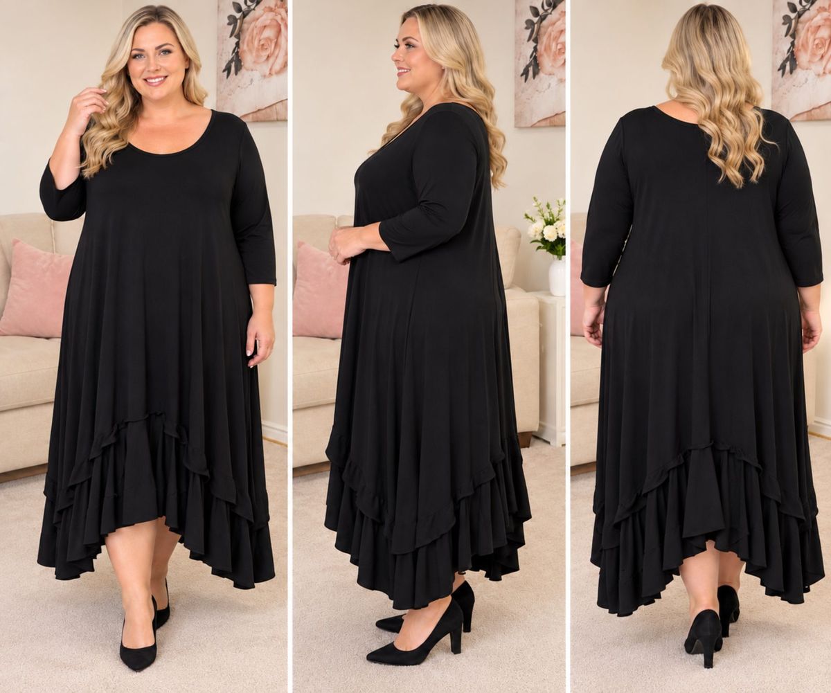 Magna Black Ruffle Hem Maxi Dress Plus Size 24/26