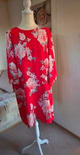 Wallis Red Floral Angel Sleeve Shift Dress Size 18 6
